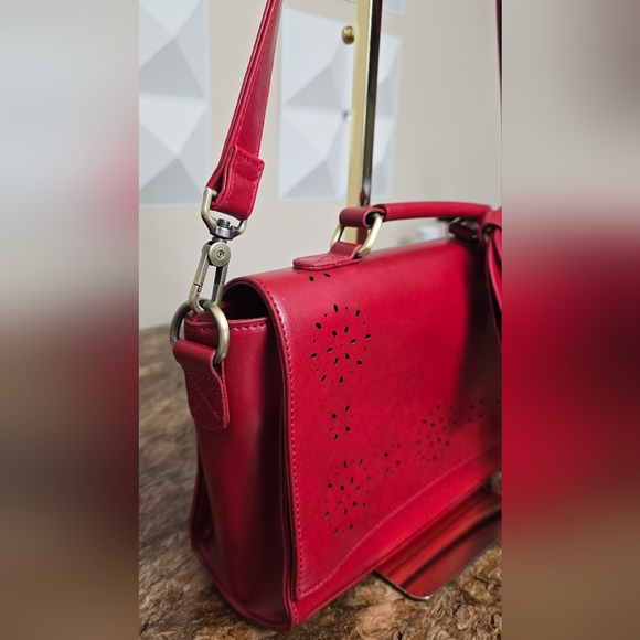 Walsa Red Bow Crossbody Satchel Bag Floral Cutout Top Handle Purse - Picture 5 of 12